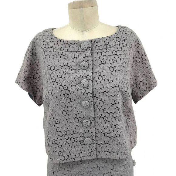 Orla Kiely Gray Eyelet Lace Two Piece Skirt Suit Set Size 4 - Picture 2 of 12